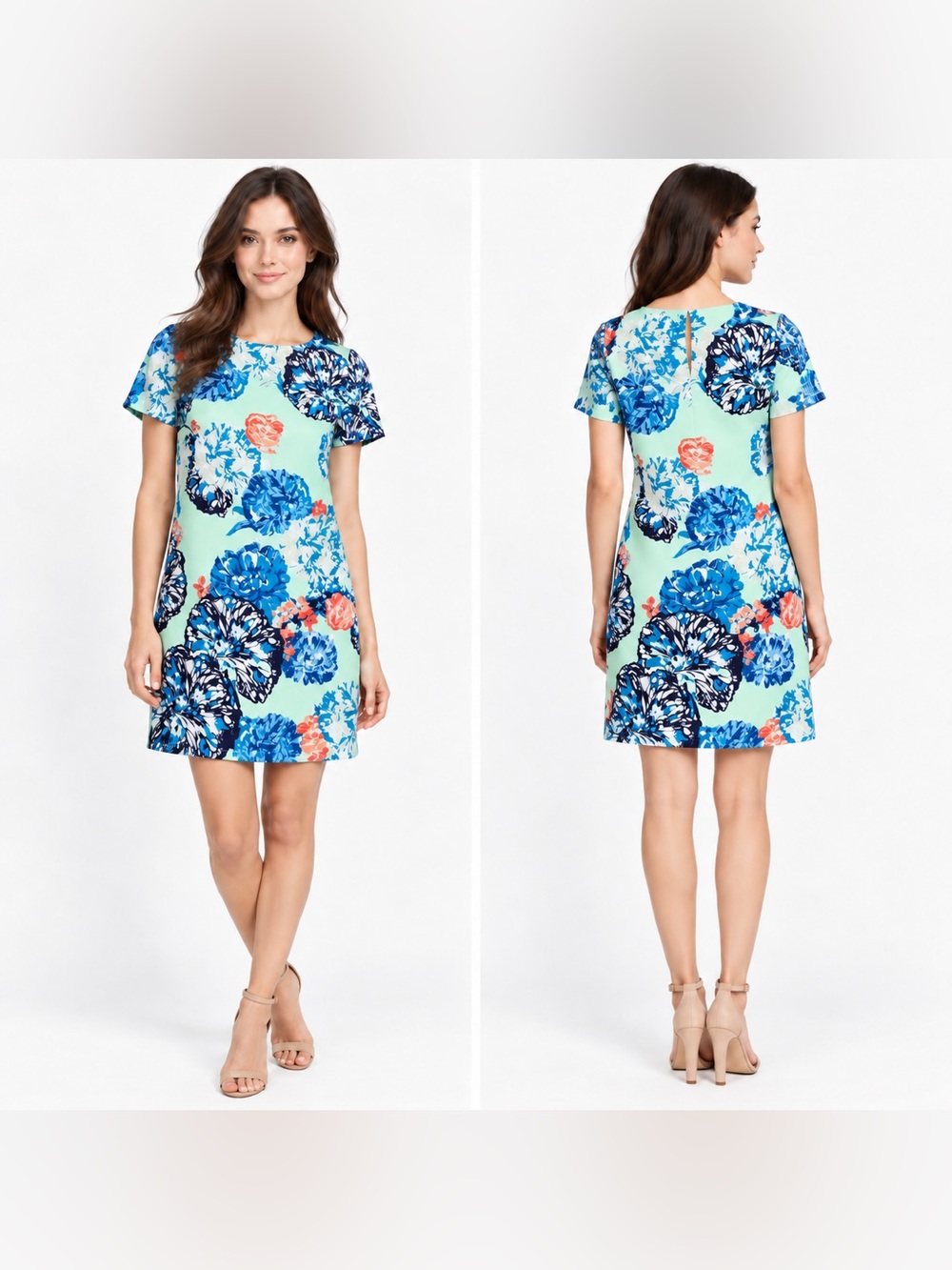 J.Crew Size 00 Mint Blue Floral Short Sleeve Shift Dress